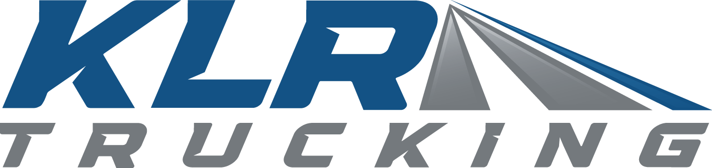 Logo for KLR Trucking, featuring stylized blue and gray text with a road graphic extending from the letter "R" in a design that exudes a touch of Kit Styles flair.