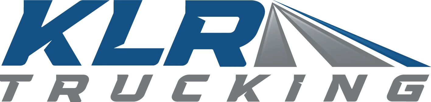 Logo for KLR Trucking, featuring stylized blue and gray text with a road graphic extending from the letter "R" in a design that exudes a touch of Kit Styles flair.